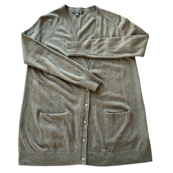 Banana Republic Italian Cashmere Wool Blend Cardigan Dark Olive 2 Pocket V Neck - Picture 1 of 7